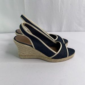 J. Crew Navy and Cream Wedge Sandals